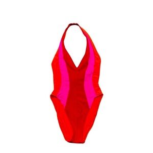 Keiko NY Colorblock Halter Hourglass One Piece Bathing Suit Swimsuit